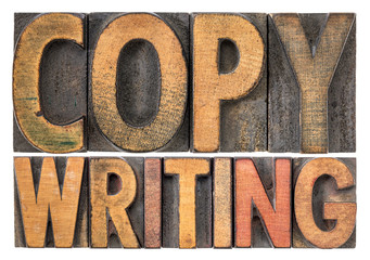 copywriting word abstract in wood type