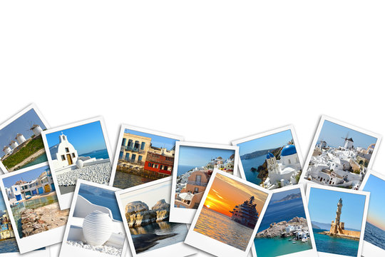 Photo collage of Greece. Santorini. Mykonos. Travel