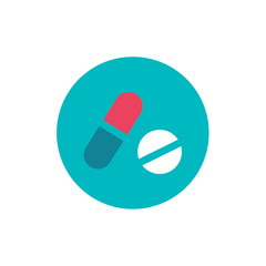 Pills flat icon on green circle background