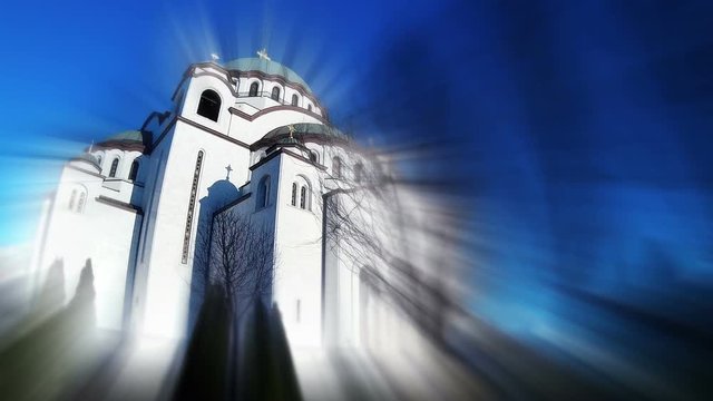 Saint Sava Temple In Belgrade Serbia. Bursting Bluring Light Rays