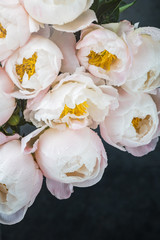 Beautiful bouquet of white Chinese peonies with Water Drops
