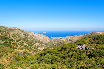 Beautiful view of sea coast in summer day. Naxos island. Cyclades, Greece