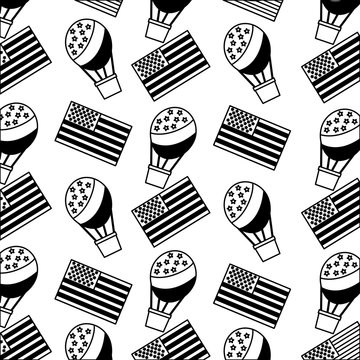 american flag on hot air balloons pattern image vector illustration black and white