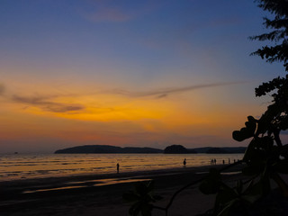 Beautiful sunset at Krabi beach in Thailand 