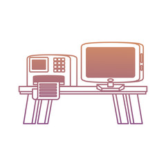 desk with printer and computer over white background, vector illustration