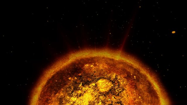 The bottom of the frying pan in the form of a planet in motion with 3d graphics