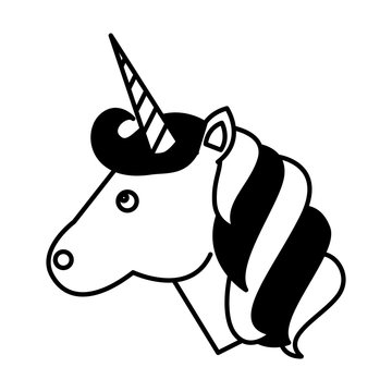 cute animal magic unicorn horn vector illustration black and white