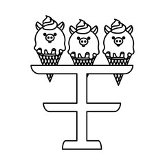 ice cream faces piggy on stand sweet vector illustration black and white