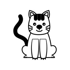 sweet kitty sitting cartoon animal patch vector illustration black and white