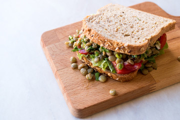 Vegan Lentil Sandwich with Toast Bread.