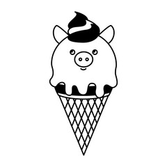 ice crean with piggy face cool vector illustration black and white