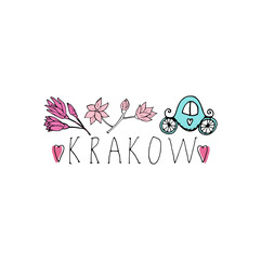 Krakow hand drawn cartoon illustration. Travel concept