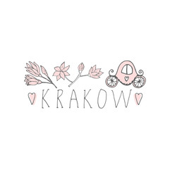 Krakow hand drawn cartoon illustration. Travel concept