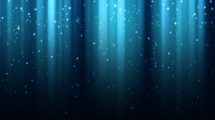 Abstract blue background with rays of light, aurora borealis, sparkles, night shining starry sky