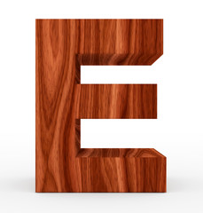 letter E 3d wooden isolated on white