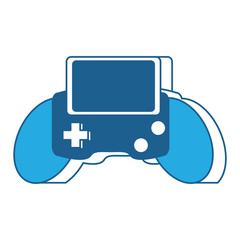portable videogame icon over white background, blue shading design. vector illustration