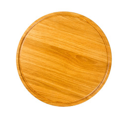 round wooden cutting board isolated on white