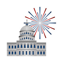 american parliament building with fireworks vector illustration design