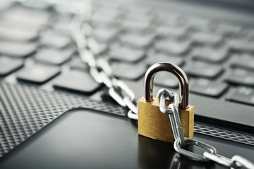 Padlock on computer keyboard. Network Security, data security and antivirus protection PC.