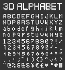pixel block alphabet, 3d retro bricks font