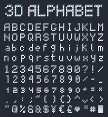 3d pixel alphabet, retro style font, game type