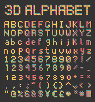 pixel font in retro style, square alphabet