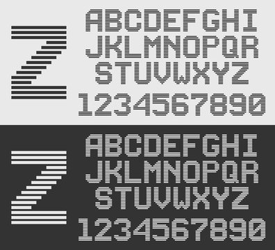 zebra font with horizontal stripes, retro style line alphabet