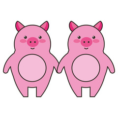 cute little pig couple vector illustration design