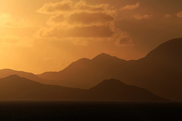 golden sunlight over mountains and sea, St. Croix, U.S. Virgin Islands,Lesser Antilles, Caribbean