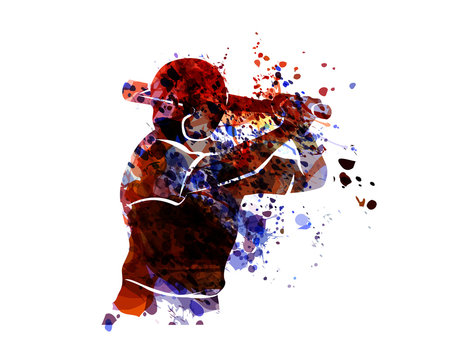 Watercolor silhouette baseball player. Vector illustration