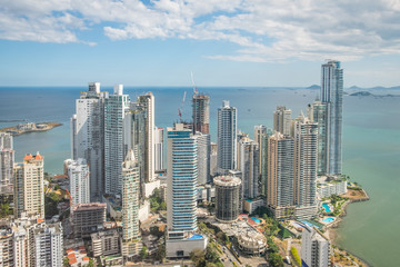 Fototapeta na wymiar skyscraper buildings aerial - modern cityscape skyline of Panama City