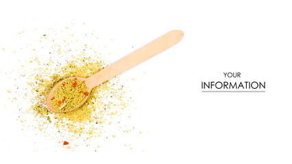 Pile seasoning for soup with vegetables wooden spoon pattern