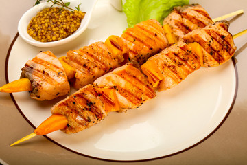 Grilled salmon skewer