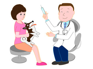 動物病院の獣医師から治療を受けるペットの犬。