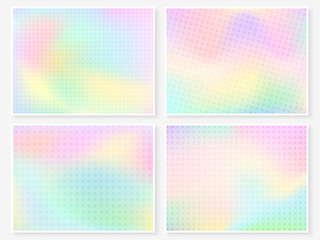 Fototapeta premium Holographic backgrounds. Holography textures set. Hologram glitch. Smooth blur. Trendy wallpapers. Textures for web design, business printed products.
