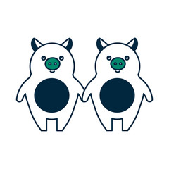 cute little pig couple vector illustration design