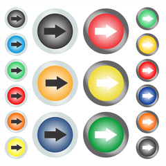 Set of circular web buttons or icons on which the arrow points next or right. Vector graphic illustration.