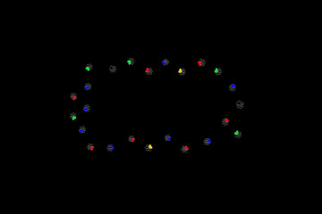 Multi-colored paw prints on a black background. Abstract drawing on the theme of animals. 