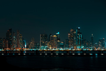 Plakat modern skyline at night - skyscraper cityscape, Panama City -
