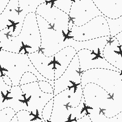 Travel around the world airplane routes seamless pattern, background, Endless texture can be used for wallpaper