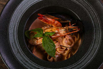 Seafood pasta with basil