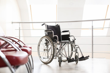 Empty modern wheelchair in hospital