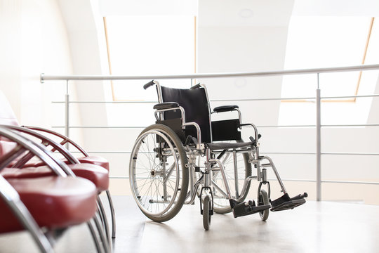 Empty modern wheelchair in hospital