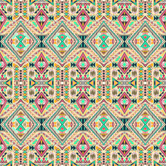Fabric pattern. Tribal ornament. Ethnic style. Embroidery effect illustration. Aztec. Boho. Mexican fabric. Brazilian textile. Vector pattern for fashion design, interior or printed products.