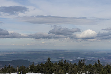 The beautiful view from the Brocken into the Harz mountains and region / Saxony-Anhalt Germany