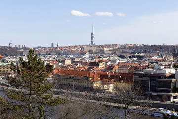 Fototapeta na wymiar Spring Prague City with with its Towers and Bridges in the sunny Day, Czech Republic