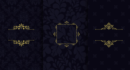Set of vector elegant patterns. Vintage royal patterns with a label. Seamless vector patterns.