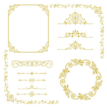 Set of vintage elements. Frames, dividers for your design. Golden Components in royal style. Elements for design menus, websites, certificates, boutiques, salons, etc. Making your logo and monogram.