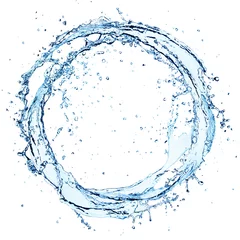Abwaschbare Fototapete Wasser Wasserspritzer im Kreis - runde Form auf Weiß