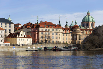 Spring Prague City with with its Towers and Bridges in the sunny Day, Czech Republic